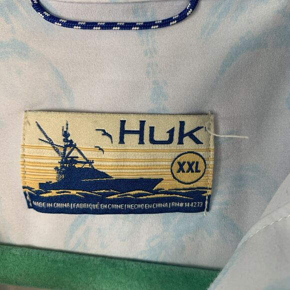 Huk Kona Shirt Men XXL Blue Palm Trees Resort Fishing Vacation Performance - Picture 3 of 8